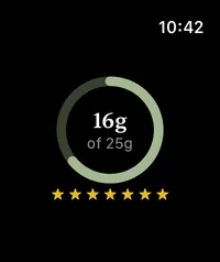 SucreSage on Apple Watch on a Sunday: 16 grams of 25, and all seven gold stars for the week
